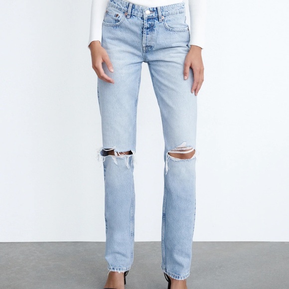Zara Denim - NEW Zara Wide Leg High Rise Distressed Jeans